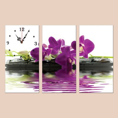 C0047_3 Часовник от 3 части с принт Лилава орхидея