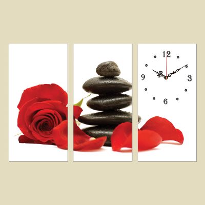 C0105_3 Стенен часовник от 3 части с принт СПА - червена роза