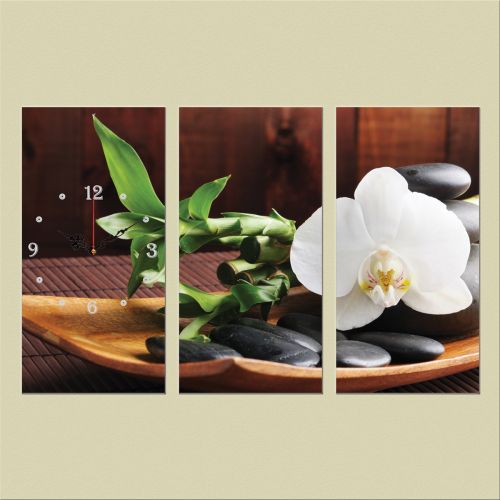 C0117_3 Часовник от 3 части с принт СПА - бяла орхидея
