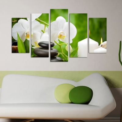 Пано за стена  с бели орхидеи от 5 части
