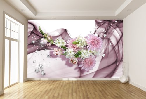 T9144 Wallpaper 3D Flowers and diamonds