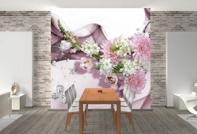 T9144 Wallpaper 3D Flowers and diamonds