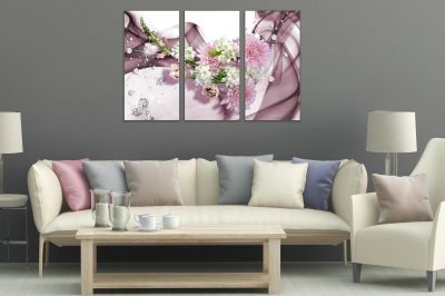 9144 Wall art decoration (set of 3 pieces) Flowers and diamonds