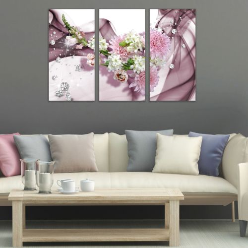 9144 Wall art decoration (set of 3 pieces) Flowers and diamonds