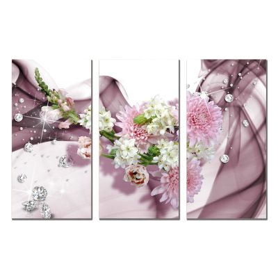 9144 Wall art decoration (set of 3 pieces) Flowers and diamonds