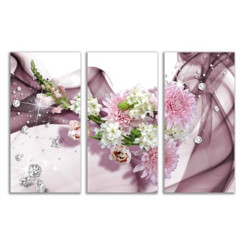 9144 Wall art decoration (set of 3 pieces) Flowers and diamonds