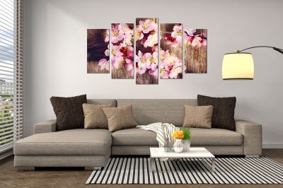 0844 Wall art decoration (set of 5 pieces) Branch with pink blossoms