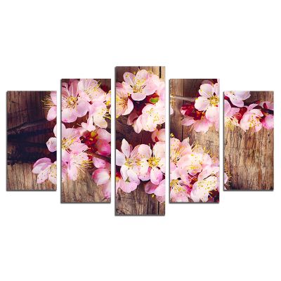 0844 Wall art decoration (set of 5 pieces) Branch with pink blossoms