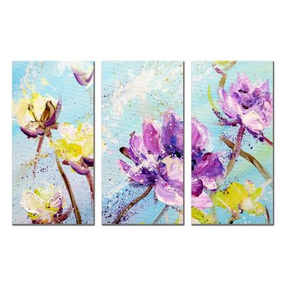 0845 Wall art decoration (set of 3 pieces) Art flowers - yellow and purple