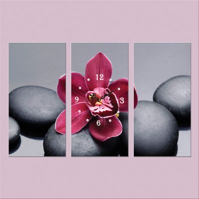 C0200_3 Стенен часовник от 3 части с принт Лилава орхидея