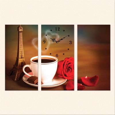 C0246_3 Часовник от 3 части с принт Романтично кафе