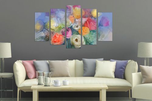 Canvas wall art set for living room with vintage roses