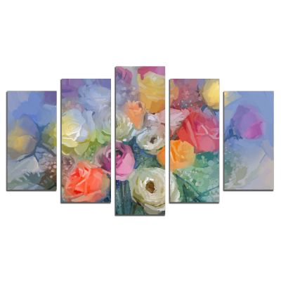 0847 Картина-пано от 5 части Рози в пастелни цветове