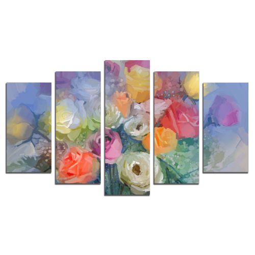 0847 Wall art decoration (set of 5 pieces) Roses in pastel colors