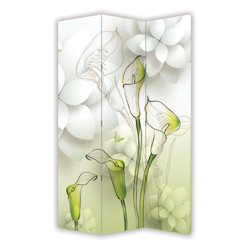 P9019 Decorative Screen Room divider Flowers - white and green (3,4,5 or 6 panels)