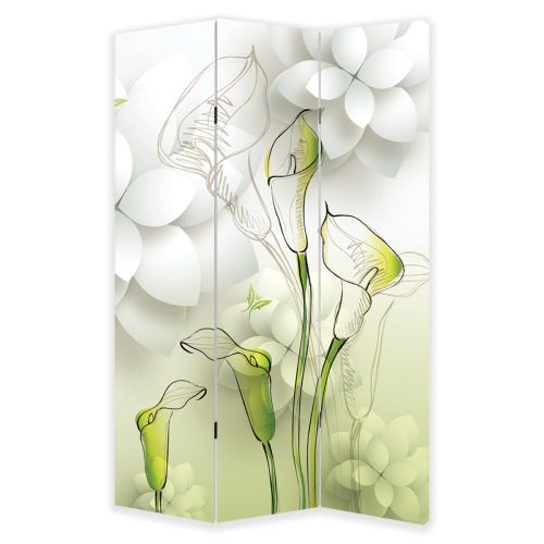 P9019 Decorative Screen Room divider Flowers - white and green (3,4,5 or 6 panels)