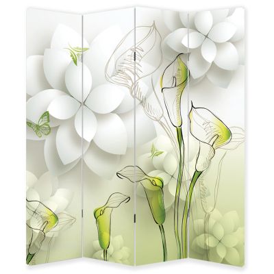 P9019 Decorative Screen Room divider Flowers - white and green (3,4,5 or 6 panels)