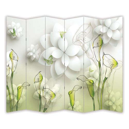 P9019 Decorative Screen Room divider Flowers - white and green (3,4,5 or 6 panels)