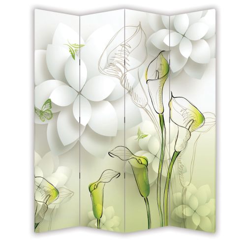 P9019 Decorative Screen Room divider Flowers - white and green (3,4,5 or 6 panels)