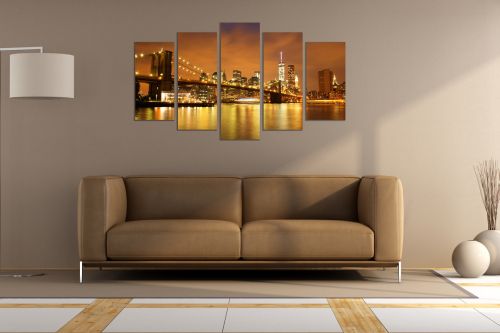 0851 Wall art decoration (set of 5 pieces) New York, Brooklyn Bridge