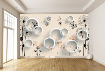T9148 Wallpaper 3D Dandelions and circles