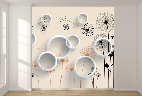 T9148 Wallpaper 3D Dandelions and circles