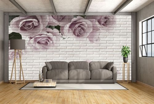 T9149 Wallpaper 3D Roses (white bricks)