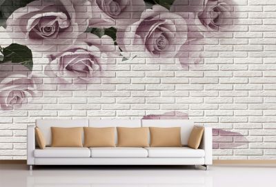 T9149 Wallpaper 3D Roses (white bricks)