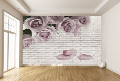 T9149 Wallpaper 3D Roses (white bricks)