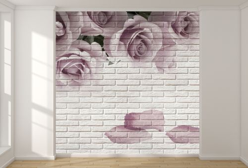 T9149 Wallpaper 3D Roses (white bricks)