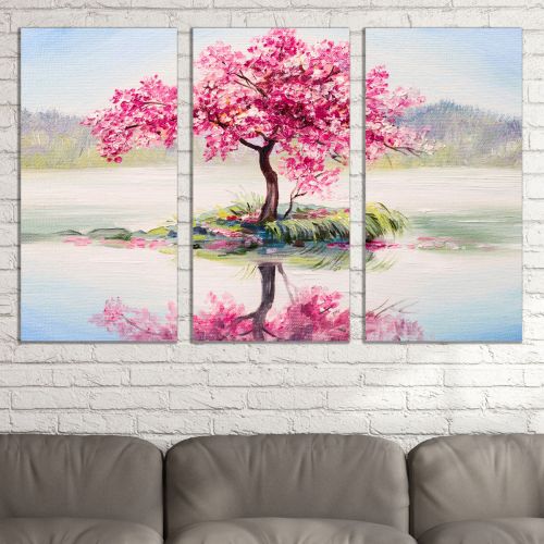 0855 Wall art decoration (set of 3 pieces) Tree with reflection