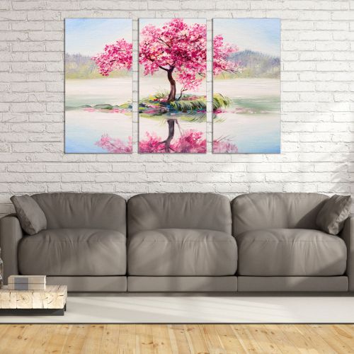 0855 Wall art decoration (set of 3 pieces) Tree with reflection