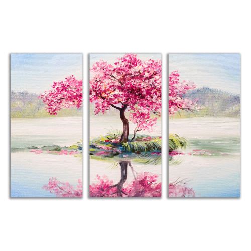 0855 Wall art decoration (set of 3 pieces) Tree with reflection