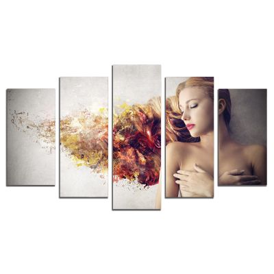 0857  Wall art decoration (set of 5 pieces) Abstraction Color hair