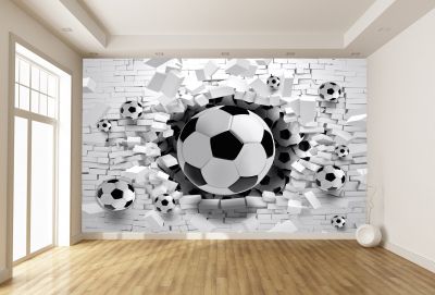 T9154 Фототапет 3D Футболна топка и тухлена стена