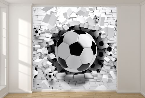 T9154 Wallpaper 3D Football and brick wall