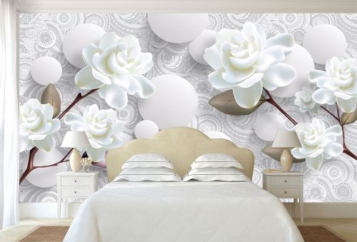 T9156 Wallpaper 3D Flowers and spheres