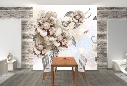 T9158 Wallpaper 3D Composition with flowers and jewelry