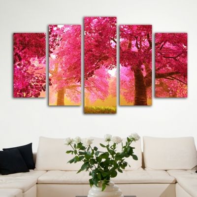 0014 Wall art decoration (set of 5 pieces) Cherry Blossoms Trees