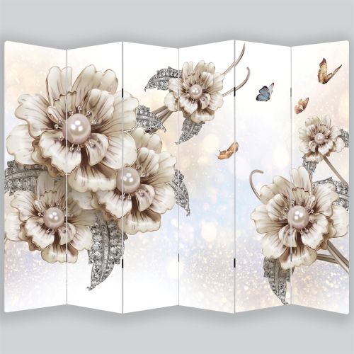 P9158 Decorative Screen Room divider 3D Composition with flowers and jewelry (3,4,5 or 6 panels)