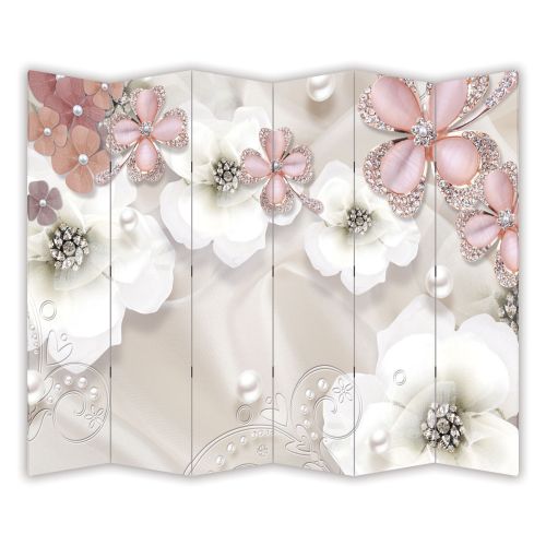 P9023 Decorative Screen Room divider 3D Composition with flowers and jewelry (3, 4, 5 or 6 panels)