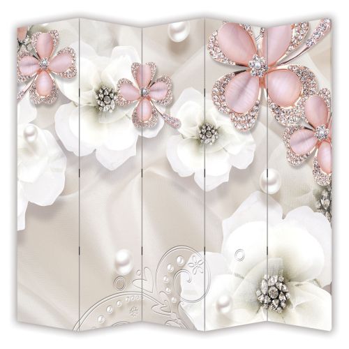 P9023 Decorative Screen Room divider 3D Composition with flowers and jewelry (3, 4, 5 or 6 panels)