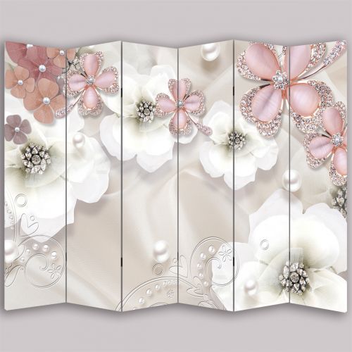 P9023 Decorative Screen Room divider 3D Composition with flowers and jewelry (3, 4, 5 or 6 panels)