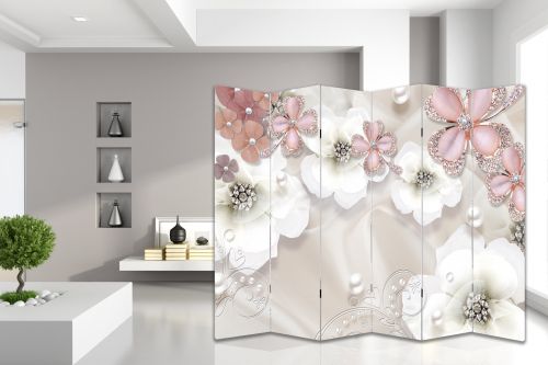 P9023 Decorative Screen Room divider 3D Composition with flowers and jewelry (3, 4, 5 or 6 panels)