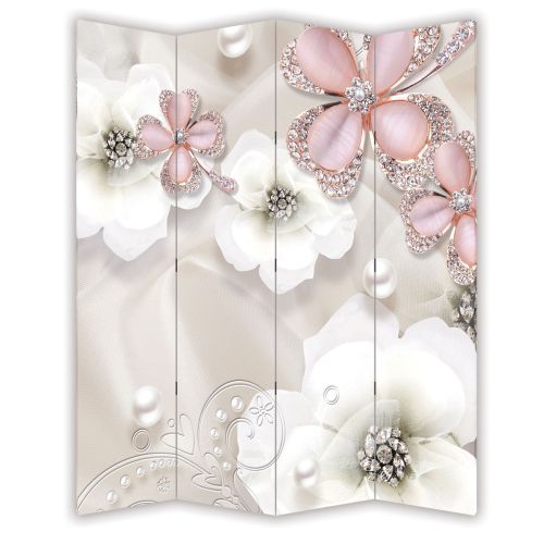 P9023 Decorative Screen Room divider 3D Composition with flowers and jewelry (3, 4, 5 or 6 panels)