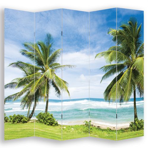 P0661 Decorative Screen Room devider Beautiful beach with palms (3,4,5 or 6 panels)