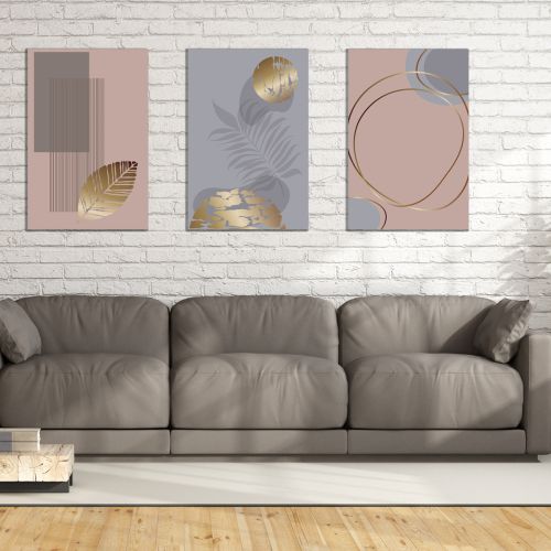 0868 Wall art decoration (set of 3 pieces) Abstraction with gold elements