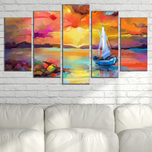 0870 Wall art decoration (set of 5 pieces) Abstract seascape with boat