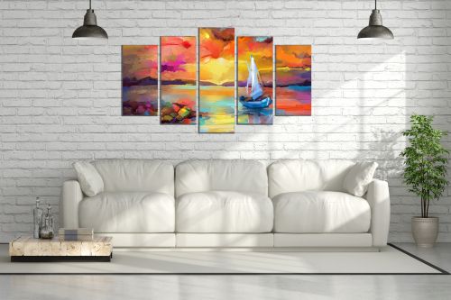 0870 Wall art decoration (set of 5 pieces) Abstract seascape with boat