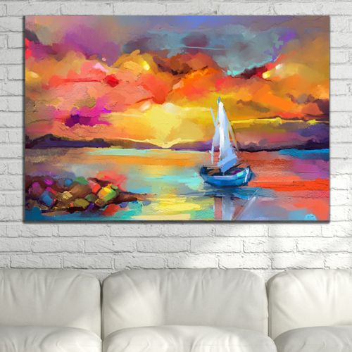 0870_1 Wall art decoration Abstract seascape with boat